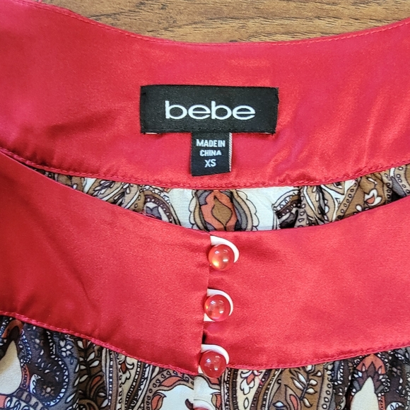 Bebe Silk Dressy Fringed Short Sleeved Blouse Size XS - Picture 7 of 12